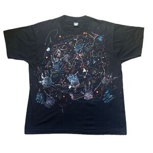 Screen Stars Vintage 90's Black Custom Splatter Paint Single Stitch Shirt XL Art